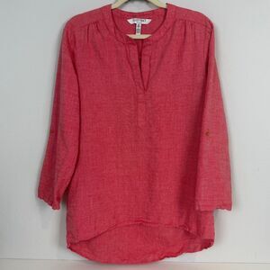 Ellen Tracy Red Linen Tunic Top M